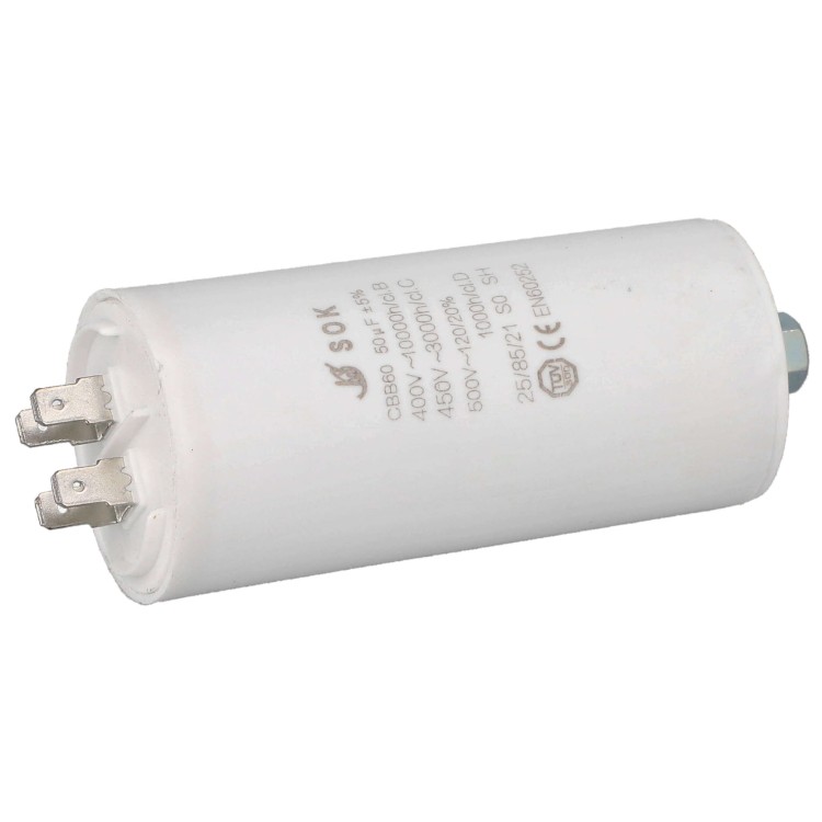 Kondensator rozruchowy do silnika 50uF 450V CBB60 - poziomo