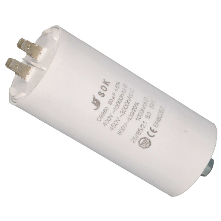 Kondensator rozruchowy do silnika 80uF 450V CBB60 - poziomo