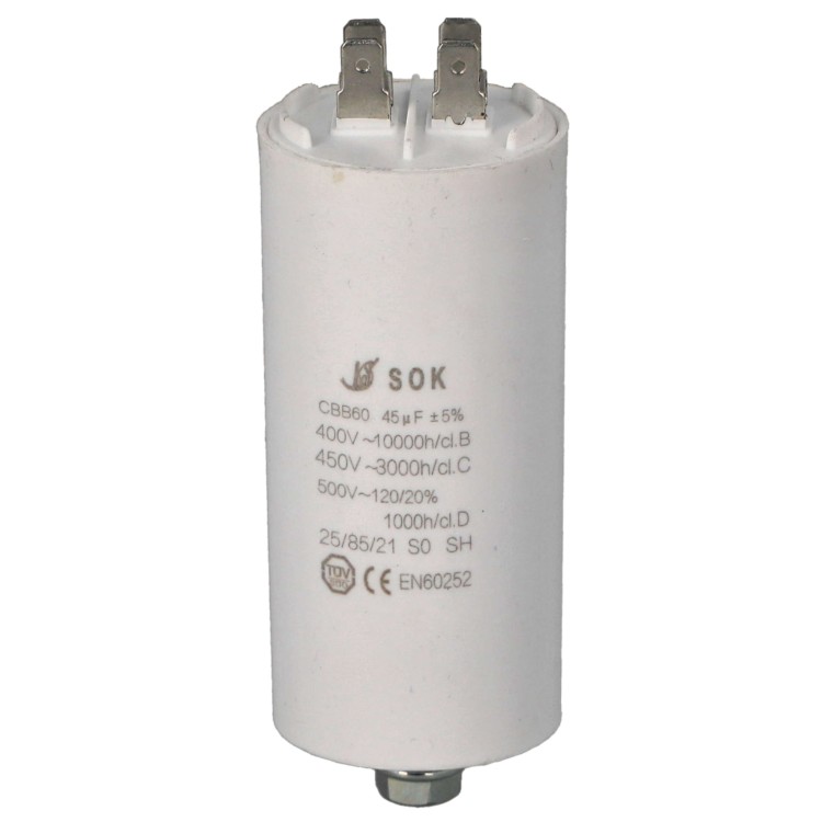 Kondensator rozruchowy do silnika 45uF 450V CBB60 - przód