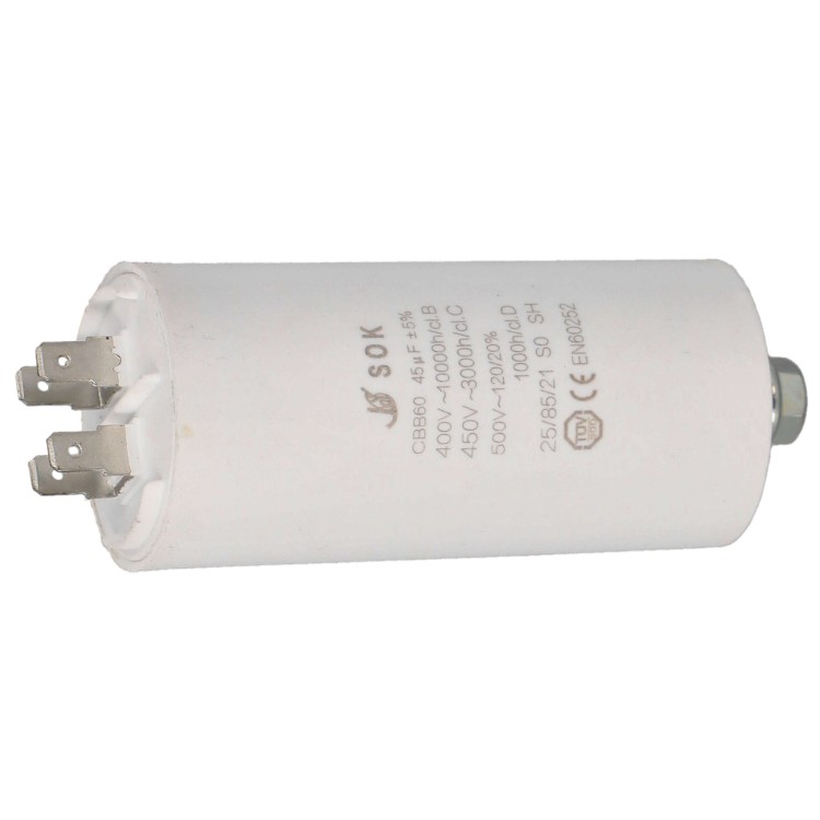 Kondensator rozruchowy do silnika 45uF 450V CBB60 - poziomo