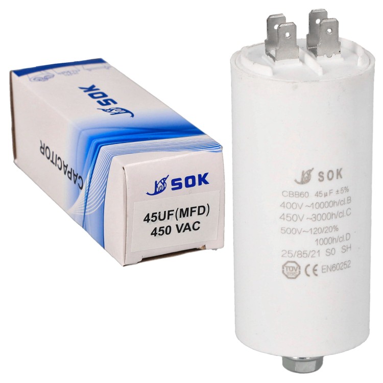 Kondensator rozruchowy do silnika 45uF 450V CBB60