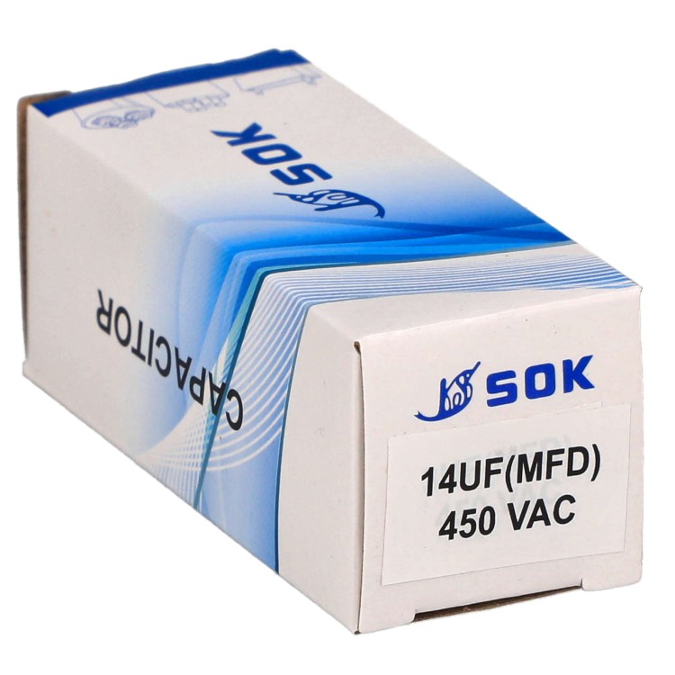 Kondensator rozruchowy do silnika 14uF 450V z kablem - pudełko poziomo