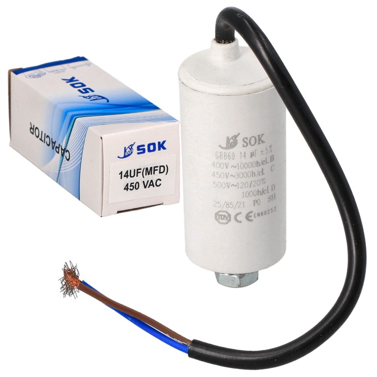 Kondensator rozruchowy do silnika 14uF 450V z kablem