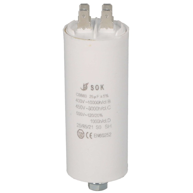 Kondensator rozruchowy do silnika 25uF 450V CBB60 - przód