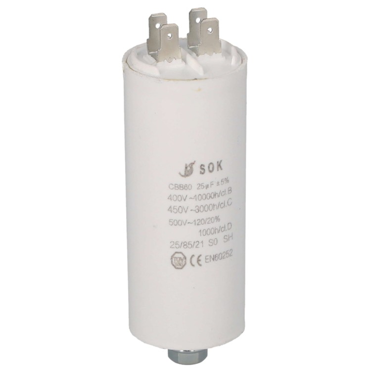 Kondensator rozruchowy do silnika 25uF 450V CBB60 - bok