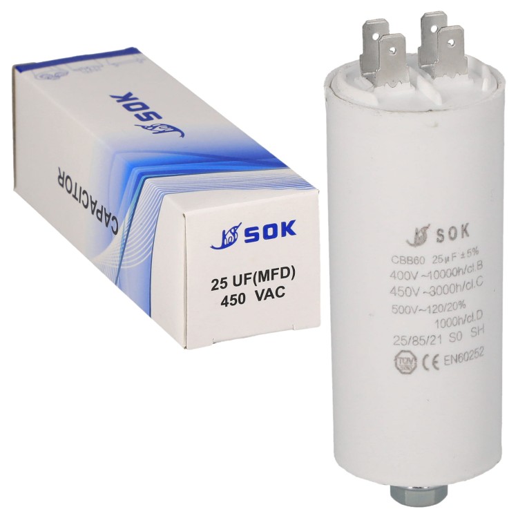 Kondensator rozruchowy do silnika 25uF 450V CBB60