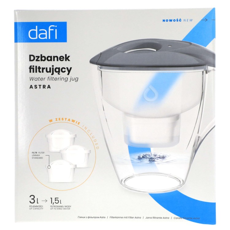Dzbanek filtrujący wodę Dafi ASTRA szary 3 l + 3x filtr unimax - pudełko