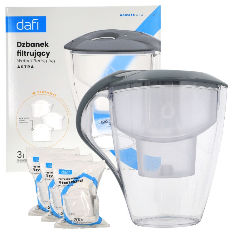 Dzbanek filtrujący wodę Dafi ASTRA szary 3 l + 3x filtr unimax