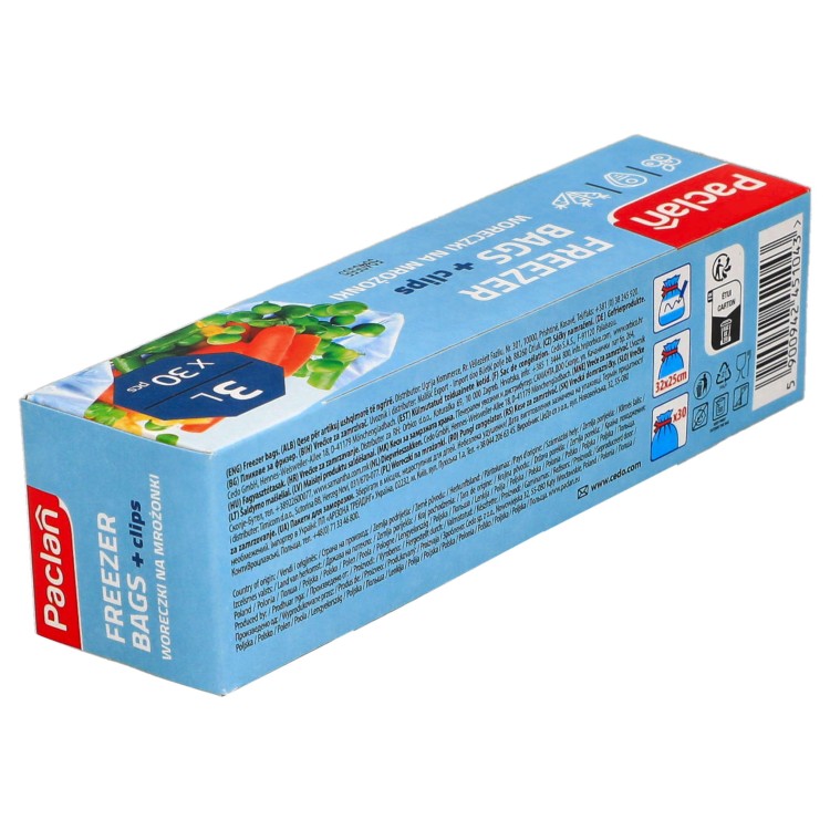 Woreczki na mrożonki 3 l z klipsem Paclan 30 szt 51043 - bok tył