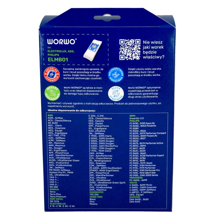 Worki do odkurzacza Electrolux Philips typ S-BAG filtr wlotowy - opakowanie tył