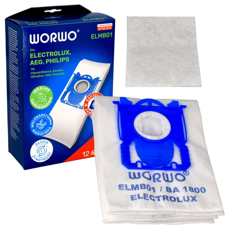 12x Worki odkurzacza Electrolux Philips + 3x filtr wlotowy + HEPA