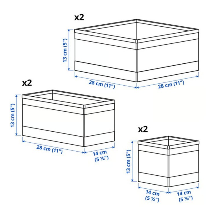 Komplet pojemników 6 szt. ciemnoszary Ikea Skubb - wymiary
