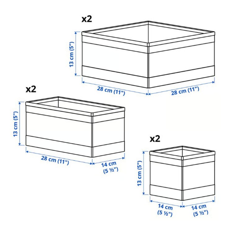 Komplet pojemników 6 szt. biały Ikea Skubb - wymiary