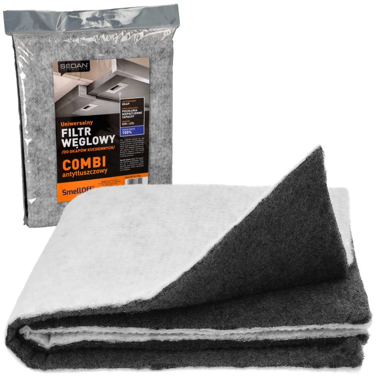 Filtr węglowy Sedan Combi 57x47 cm do okapu kuchennego przeciwtłuszczowy - filtr węglowy i opakowanie