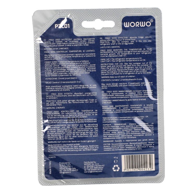 Żelowy pochłaniacz zapachów do lodówki Worwo PZL01 neutralny zapach - tył