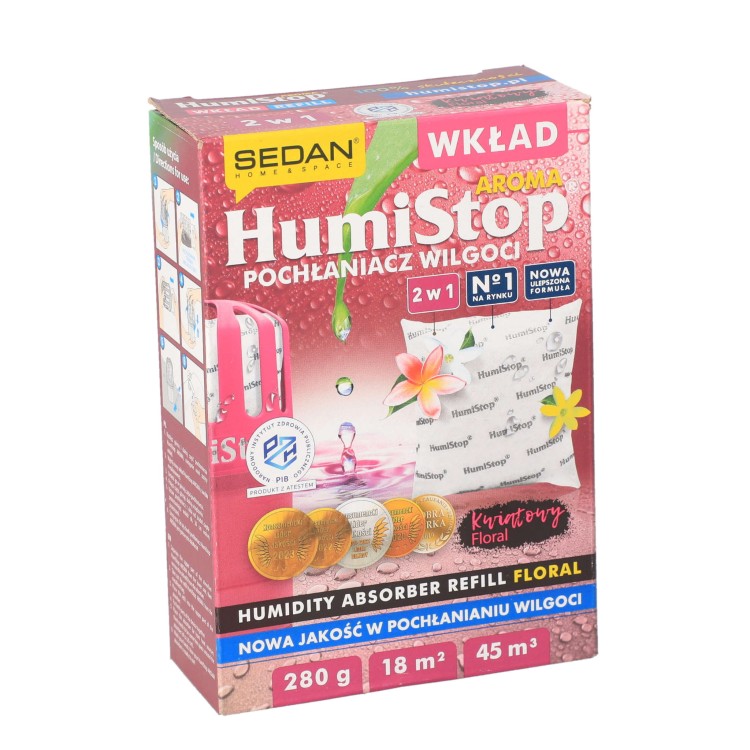 Wkład do pochłaniacza wilgoci HumiStop 280g kwiatowy Sedan - pudełko przód