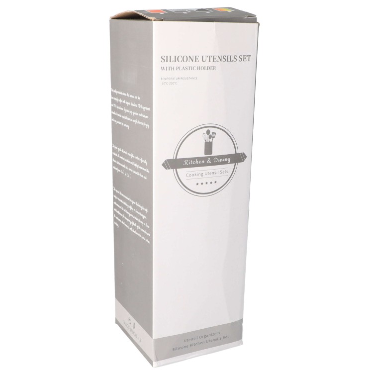 Zestaw przybory kuchenne silikonowe drewniane pojemnik 12 szt - pudełko przód