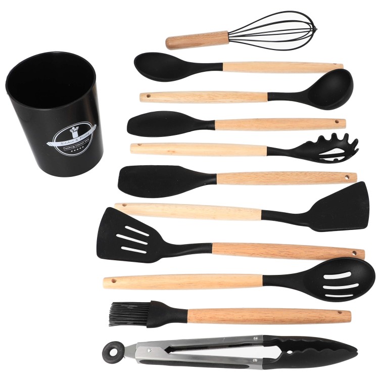 Zestaw przybory kuchenne silikonowe drewniane pojemnik 12 szt - pusty pojemnik, rządek