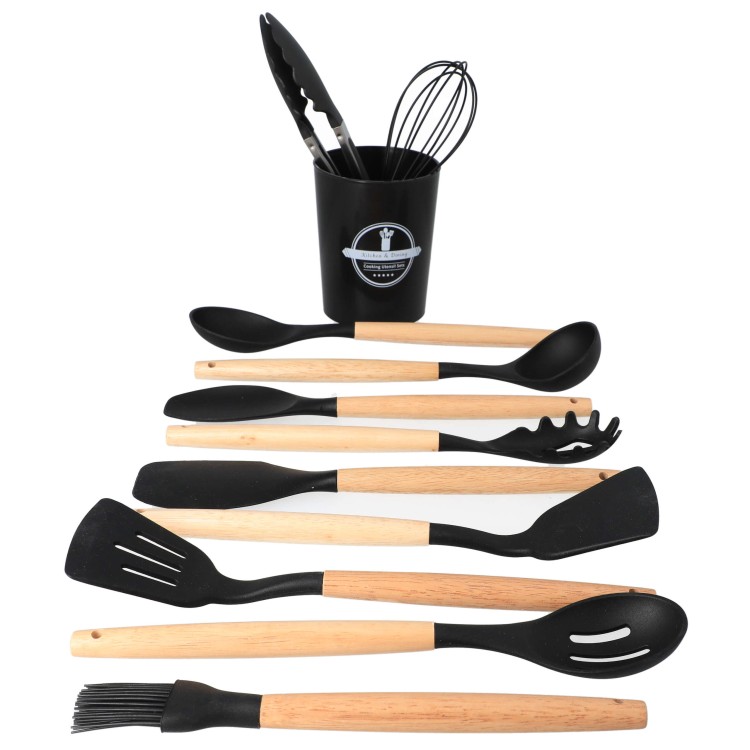 Zestaw przybory kuchenne silikonowe drewniane pojemnik 12 szt - produkty w rządku, pojemnik2