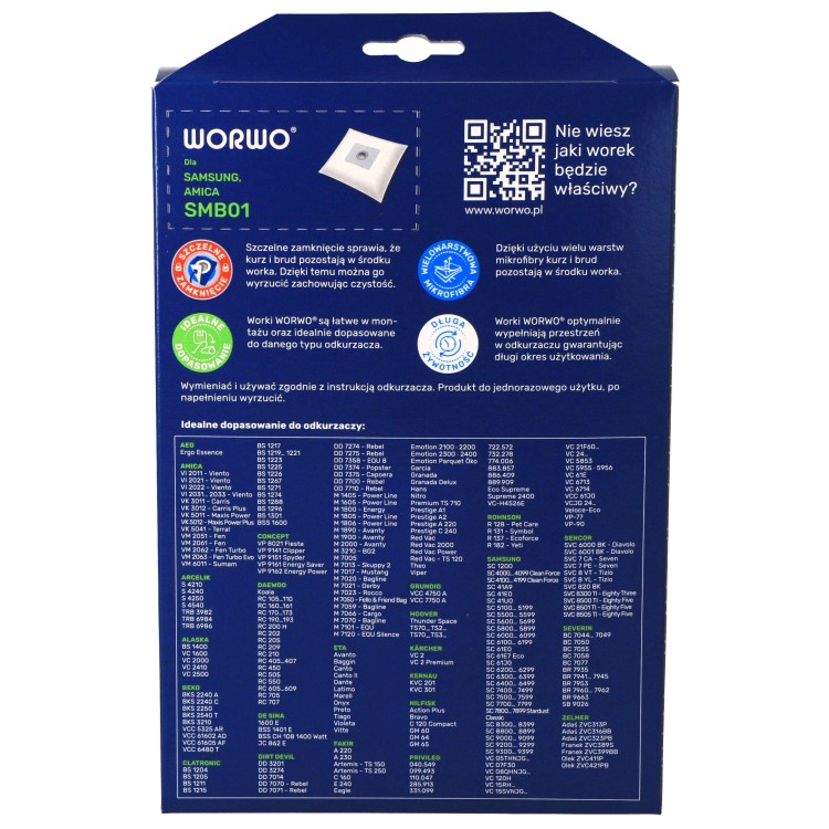 Worki do odkurzacza Samsung VP 54 VP 77 VP 95B VP 100 SC 24 szt - pudełko tył