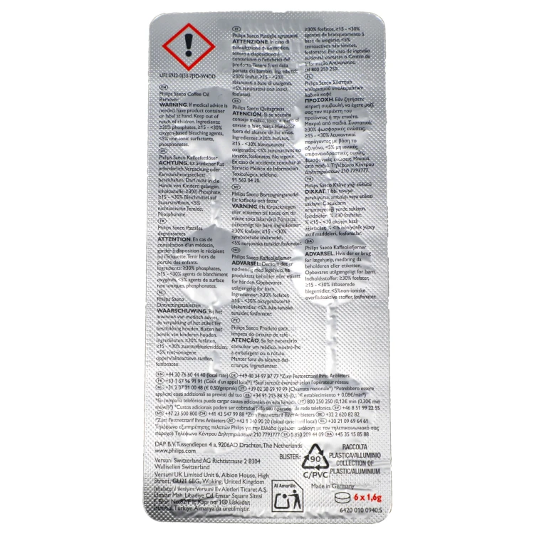 Tabletki czyszczące odtłuszczające do ekspresu Philips Saeco CA6704/10 6szt - blister tył