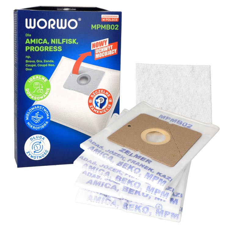 Worki do odkurzacza Amica Worwo MPMB02K 4szt + filtr wlotowy