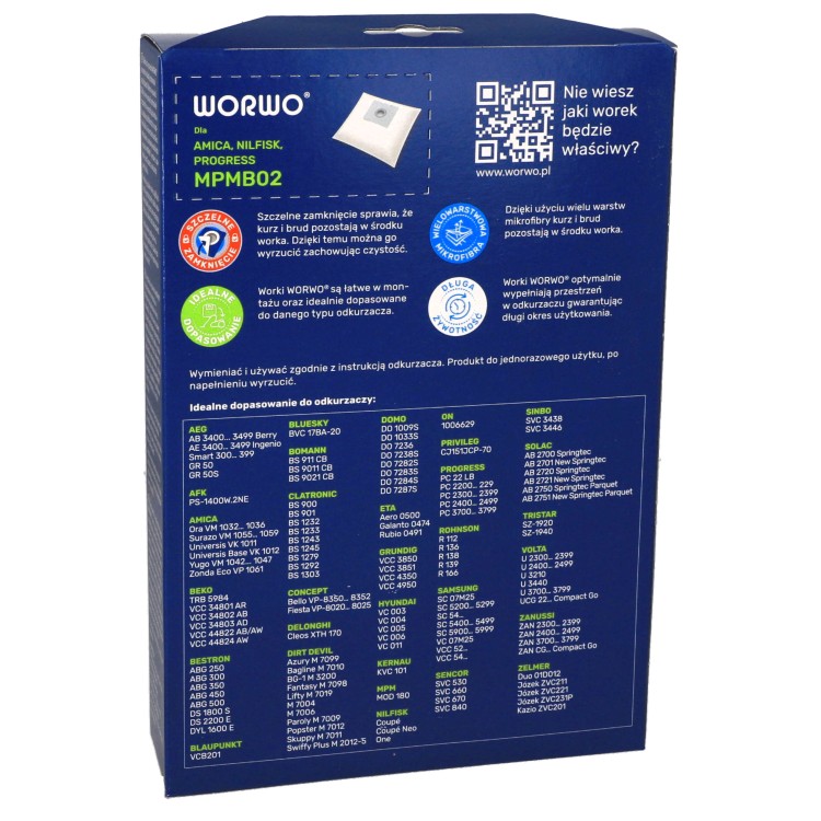 Worki do odkurzacza Amica Worwo MPMB02K 4szt + filtr wlotowy - pudełko tył