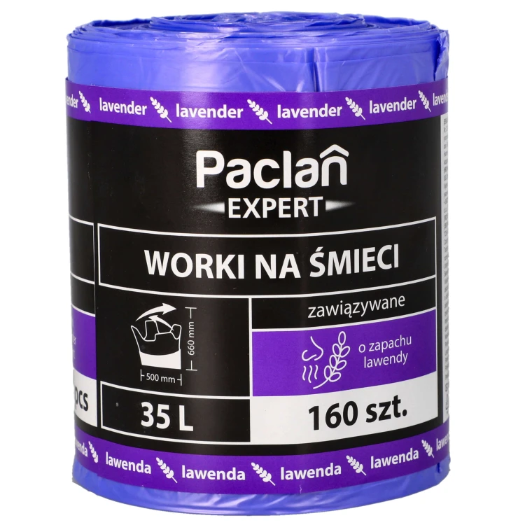 Worki na śmieci mieszane 35L 160szt zapach lawendowy mocne Paclan Expert - przód