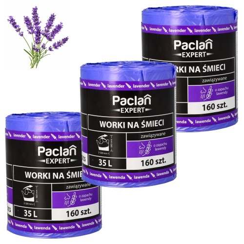 Worki na śmieci mieszane 35L 3x160szt zapach lawendowy mocne Paclan Expert