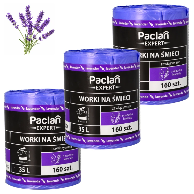 Worki na śmieci mieszane 35L 3x160szt zapach lawendowy mocne Paclan Expert