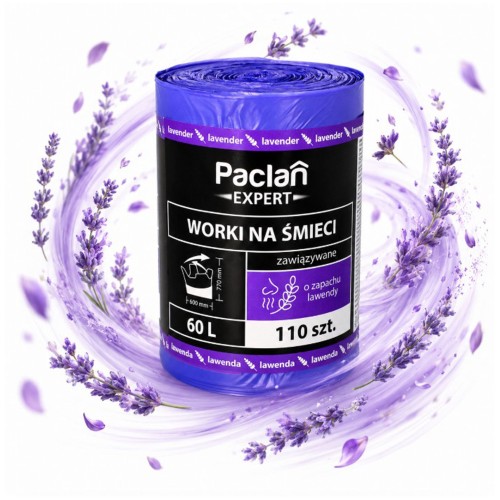 Worki na śmieci mieszane 60L 110szt zapach lawendowy mocne Paclan Exper