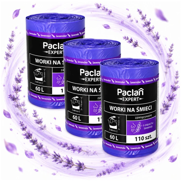 Worki na śmieci mieszane 60L 3x110szt zapach lawendowy mocne Paclan Expert