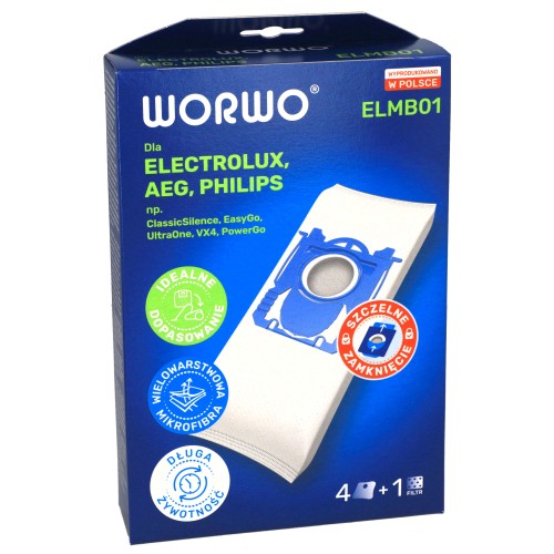 Worki do odkurzacza Electrolux Aeg Philips Worwo ELMB01K 4szt - pudełko przód