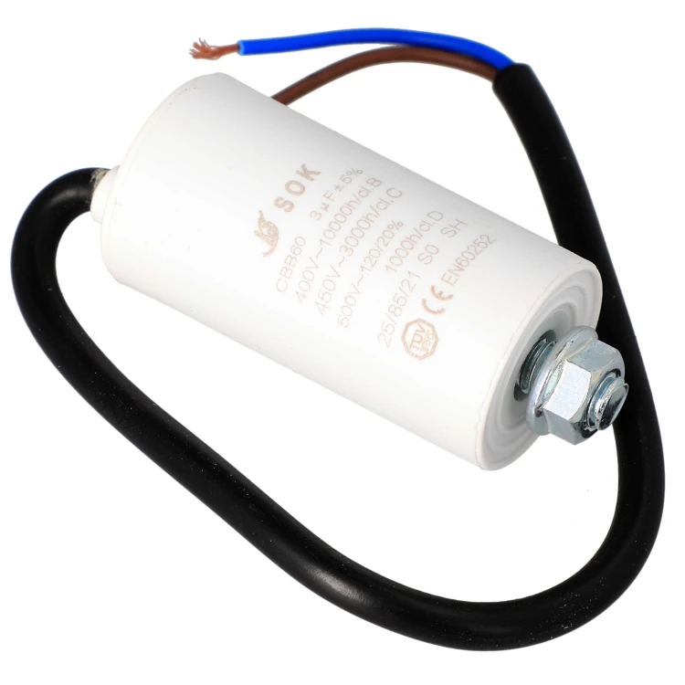 Kondensator rozruchowy silnika 3uF 450V z kablem - sam kondensator