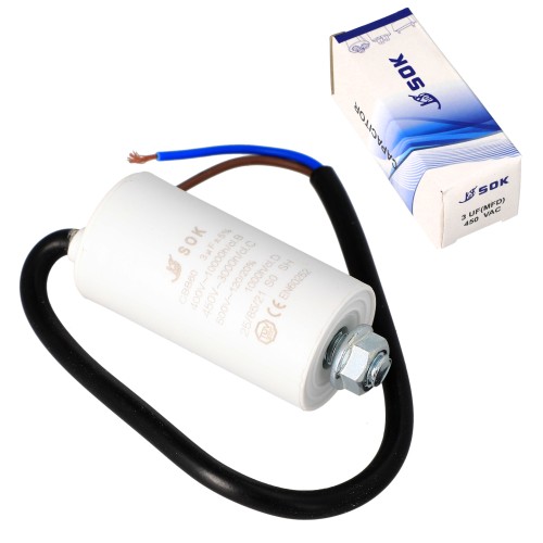 Kondensator rozruchowy silnika 3uF 450V z kablem