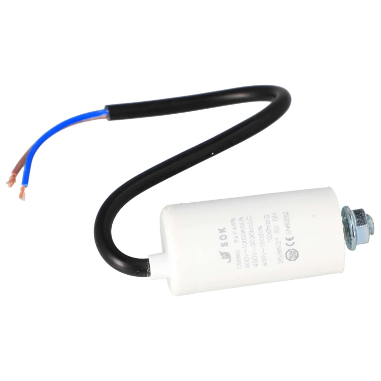 Kondensator rozruchowy silnika 6uF 450V z kablem - sam kondensator