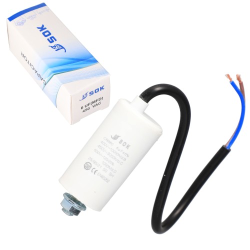 Kondensator rozruchowy silnika 6uF 450V z kablem