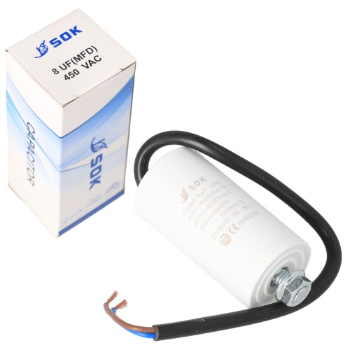 Kondensator rozruchowy silnika 8uF 450V z kablem