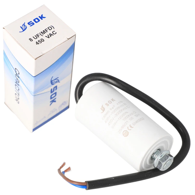 Kondensator rozruchowy silnika 8uF 450V z kablem