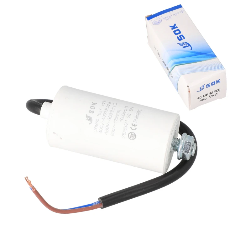 Kondensator rozruchowy silnika 10uF 450V z kablem wysokonapięciowy