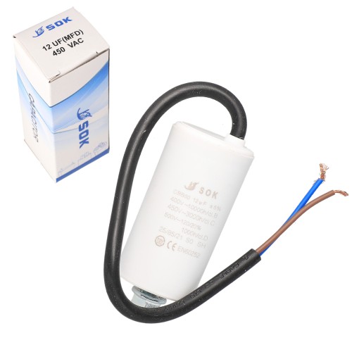 Kondensator rozruchowy silnika 12uF 450V z kablem wysokonapięciowy