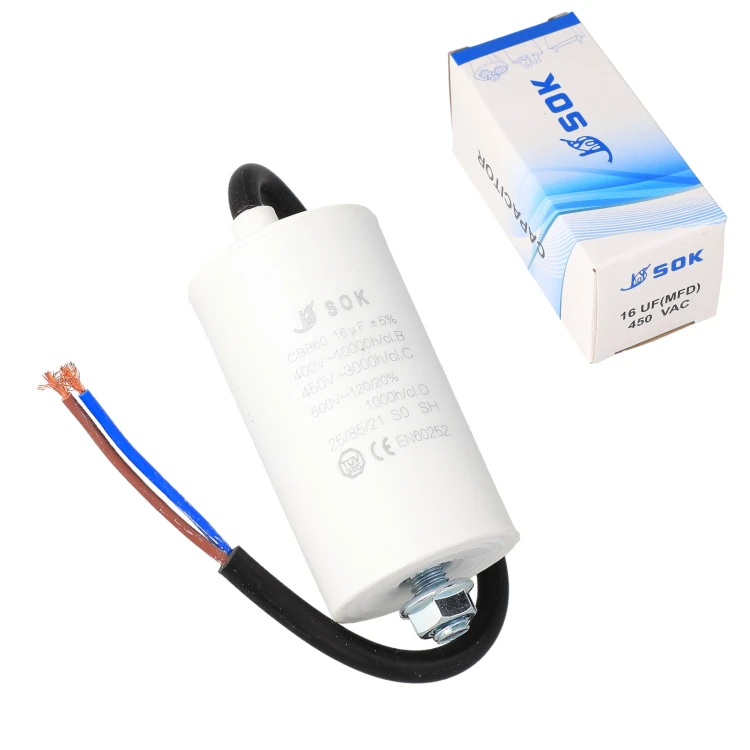 Kondensator rozruchowy silnika 16uF 450V z kablem wysokonapięciowy