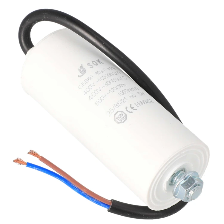 Kondensator rozruchowy silnika 30uF 450V z kablem wysokonapięciowy - sam kondensator