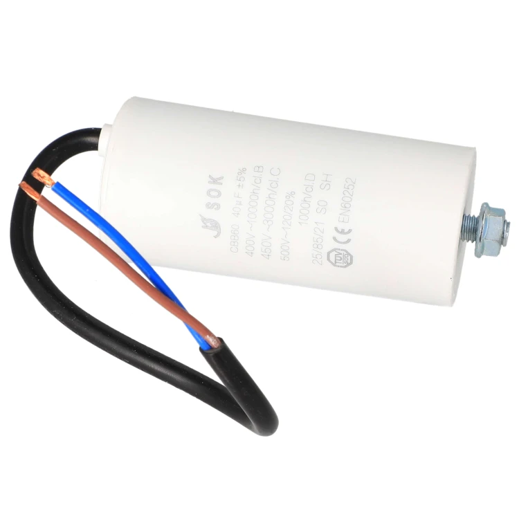 Kondensator rozruchowy silnika 40uF 450V z kablem wysokonapięciowy - sam kondensator