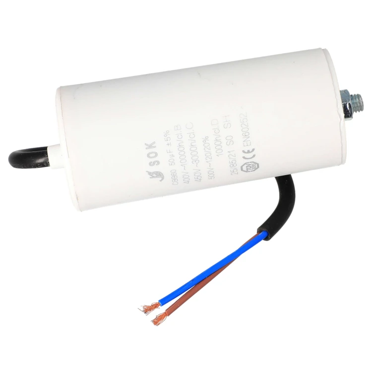 Kondensator rozruchowy silnika 50uF 450V z kablem wysokonapięciowy - sam kondensator
