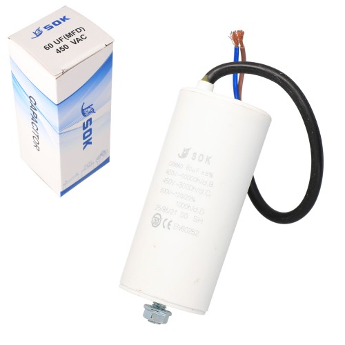 Kondensator rozruchowy silnika 60uF 450V z kablem wysokonapięciowy
