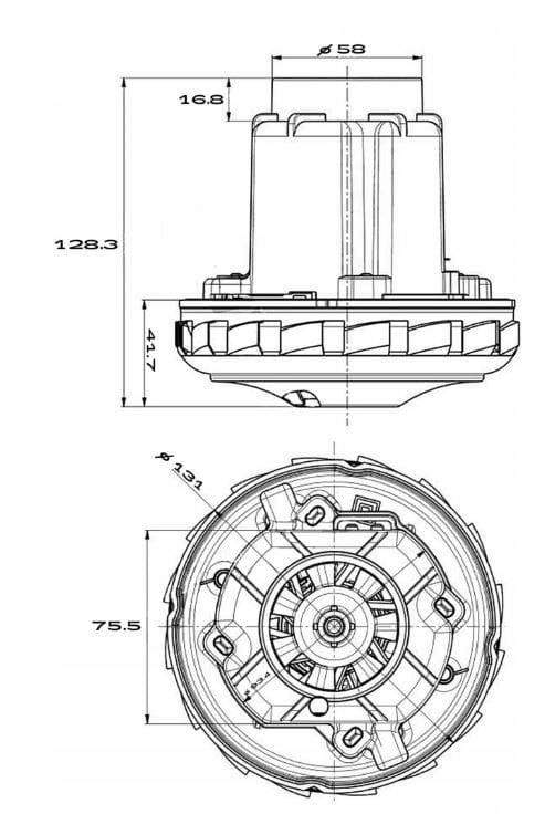 Silnik turbina Domel 467.3.402-5 1200W do Karcher Zelmer - rysunek z wymiarami