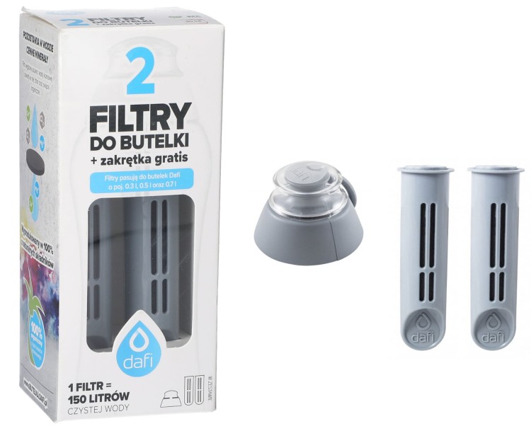 Filtr wody do butelki Dafi Soft Solid szary stalowy 2szt + gratis nakrętka