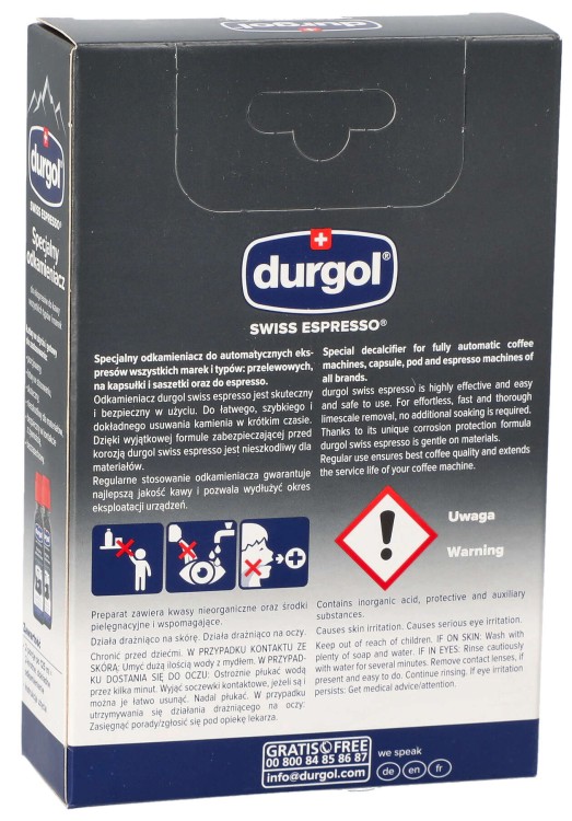 Odkamieniacz Durgol do ekspresów 2 opakowanie tył