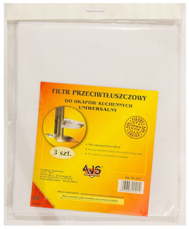 Filtr tłuszczowy do okapu kuchennego uniwersalny z włókniny 50cmx60cm